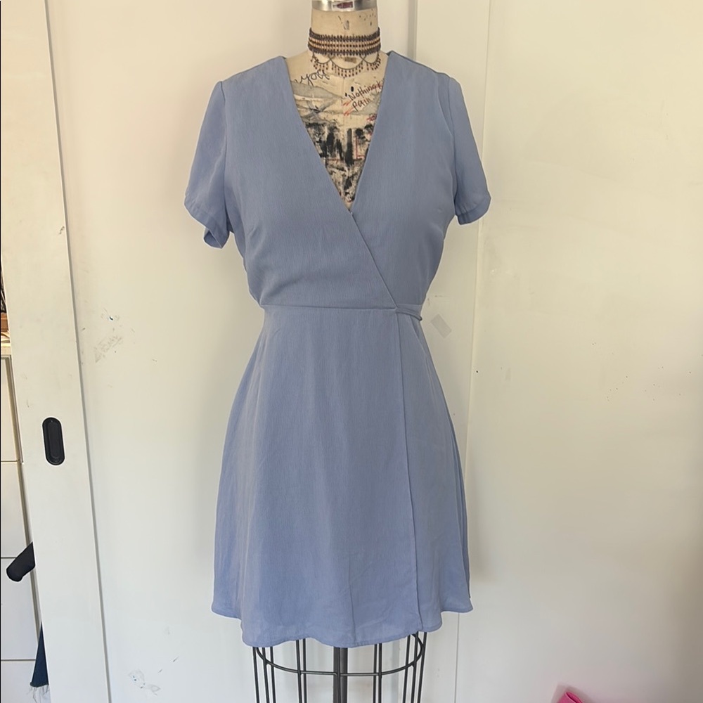 Lush Blue V-Neck Ballet Mini Wrap Dress